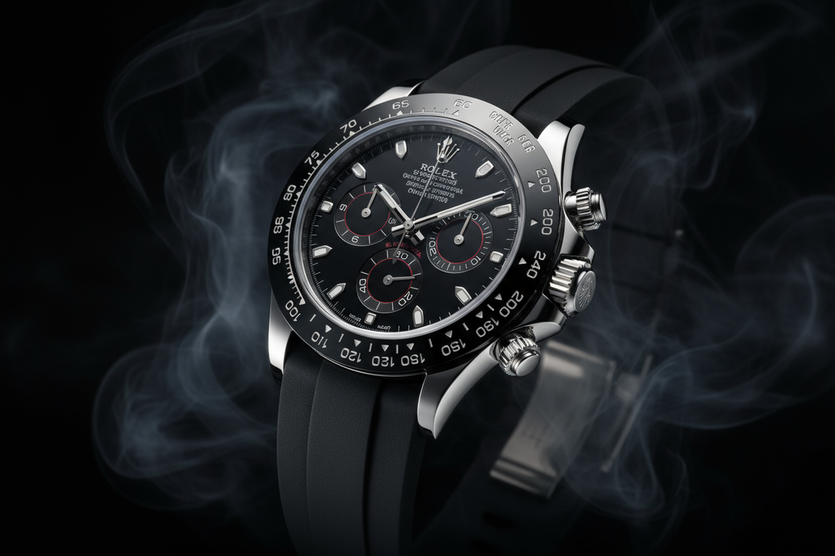 with black rubber strap